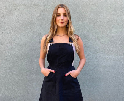 Overall Dress in Black Stretch Denim