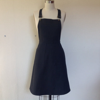 Overall Dress in Black Stretch Denim