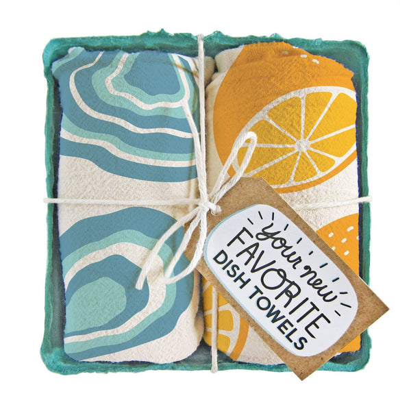 Oyster and Lemon Tea Towel Gift Set