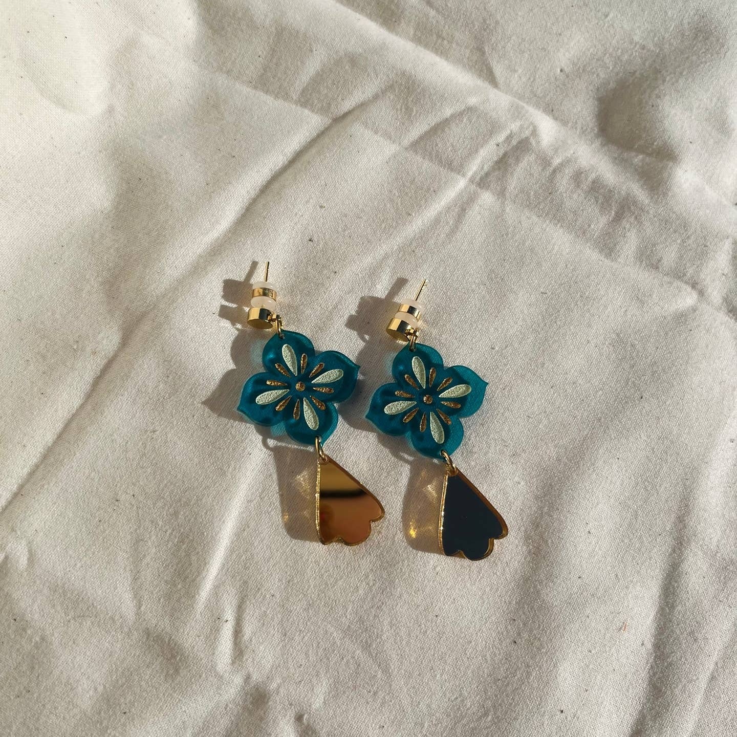 Folk Flower Earrings in Teal