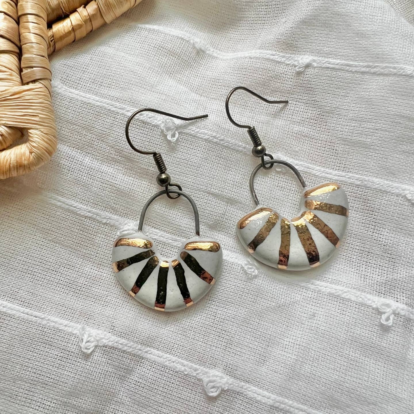 White and Gold Ceramic Earrings