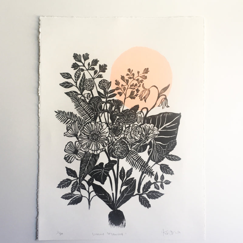"Flourish" Hand Cut Lino Print