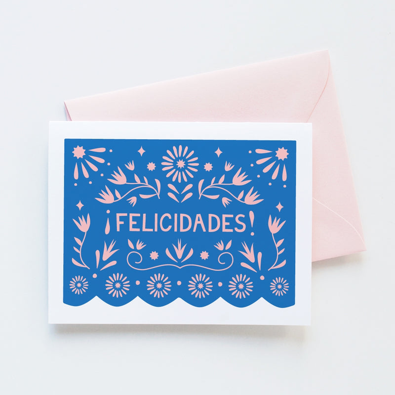 Felicidades blue and pink floral Card 
