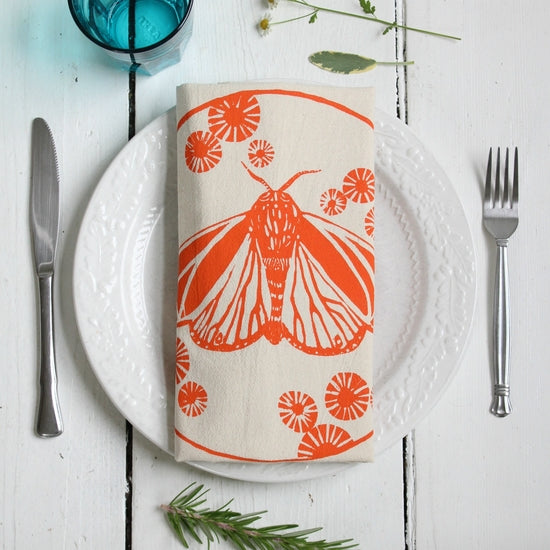Moth Tea Towel in Orange