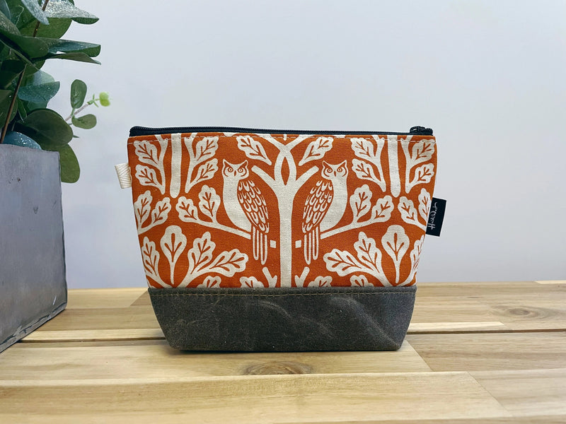 Hand printed + Waxed Canvas Cosmetic Pouch- Various Prints