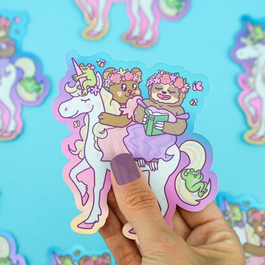 Sloth & Bear Magical Unicorn Holographic Vinyl Sticker