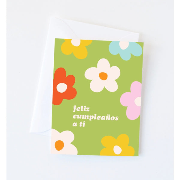 Retro Floral Birthday Card in Spanish