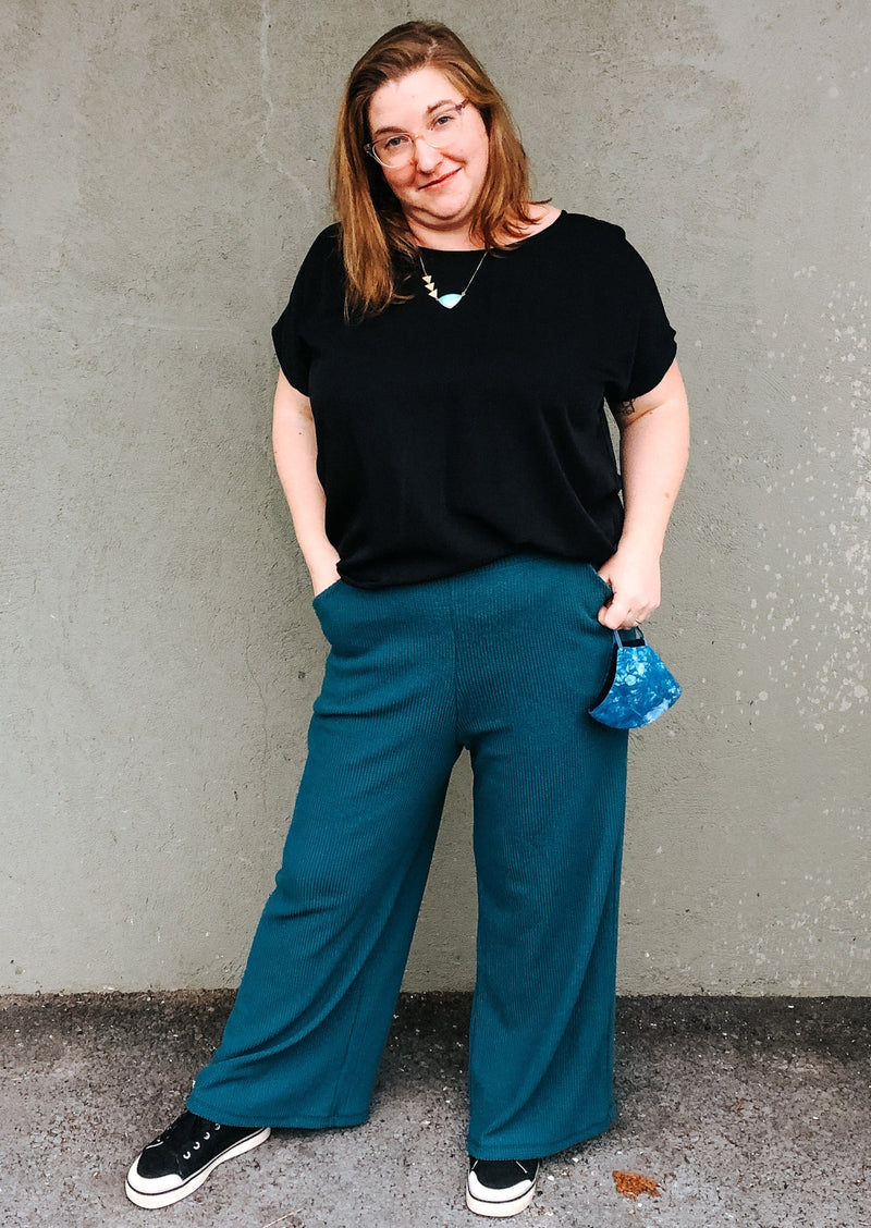 Glamour Pants in Muted Teal Waffle Knit