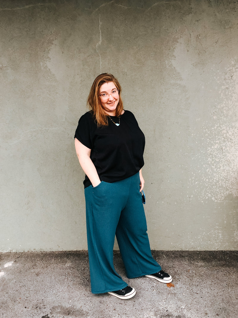 Glamour Pants in Muted Teal Waffle Knit