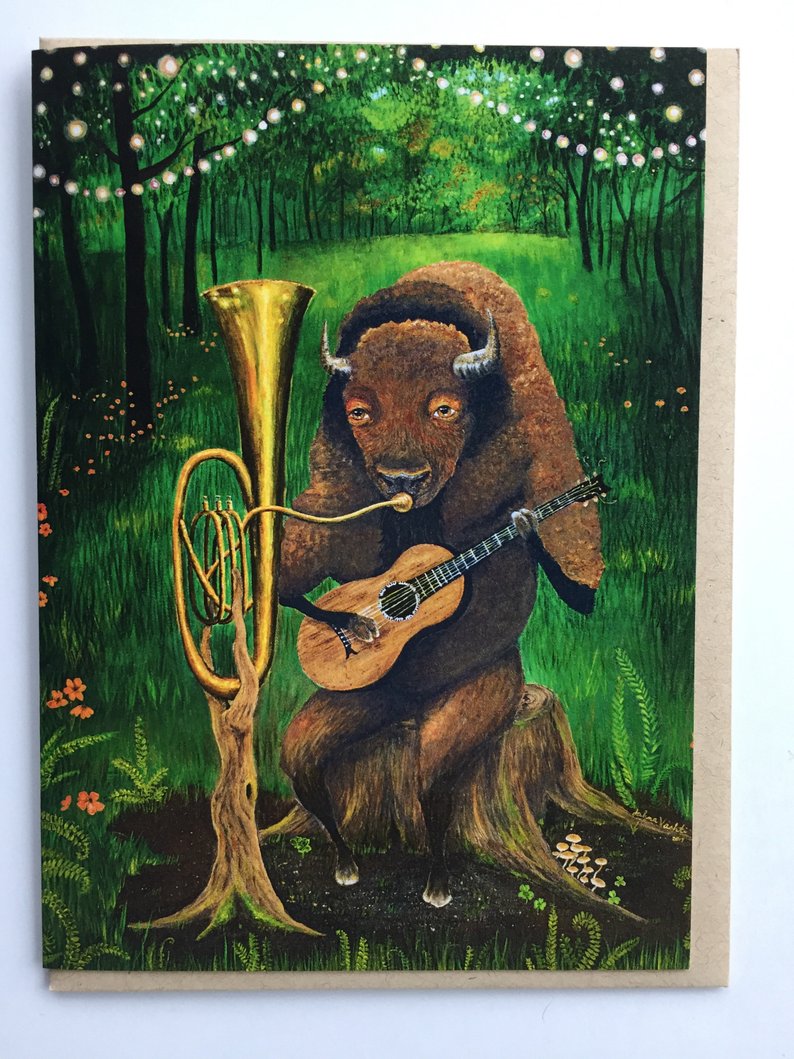 One Man Bison Band Greeting Card