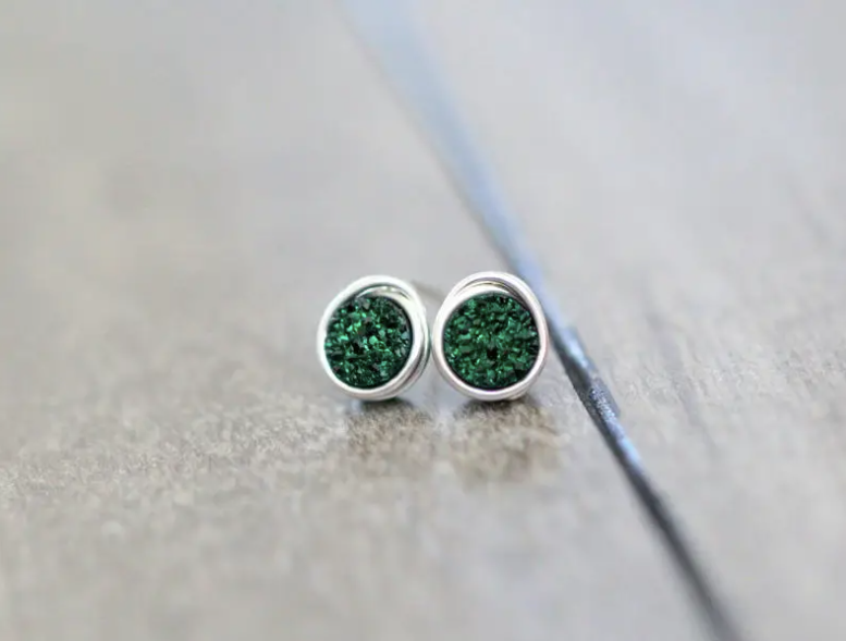 Tiny Round Druzy Stud Earrings - multiple colors