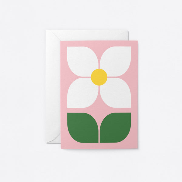 White Flower on Pink Card
