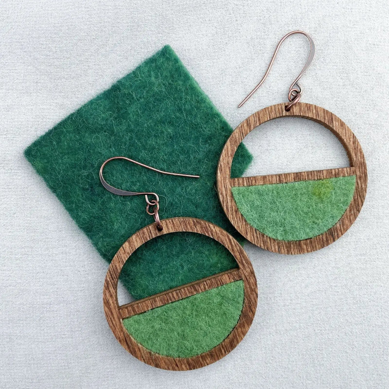 Circle Wood and Wool Earrings