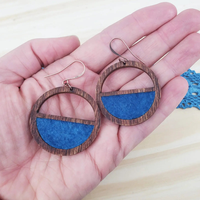 Circle Wood and Wool Earrings