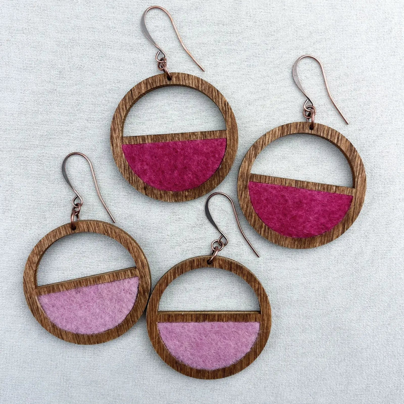 Circle Wood and Wool Earrings