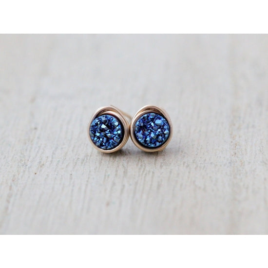 Tiny Round Druzy Stud Earrings - multiple colors