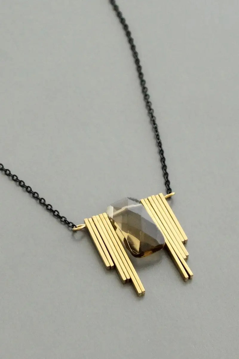 Geometric Smoky Quartz Pendant Necklace