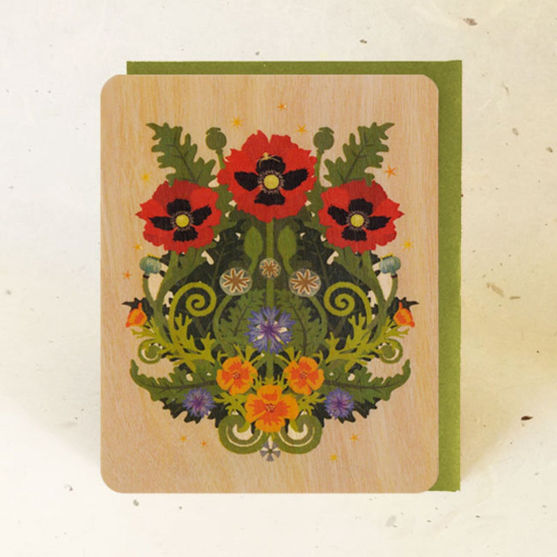 Poppy Spider Wood Greeting Card