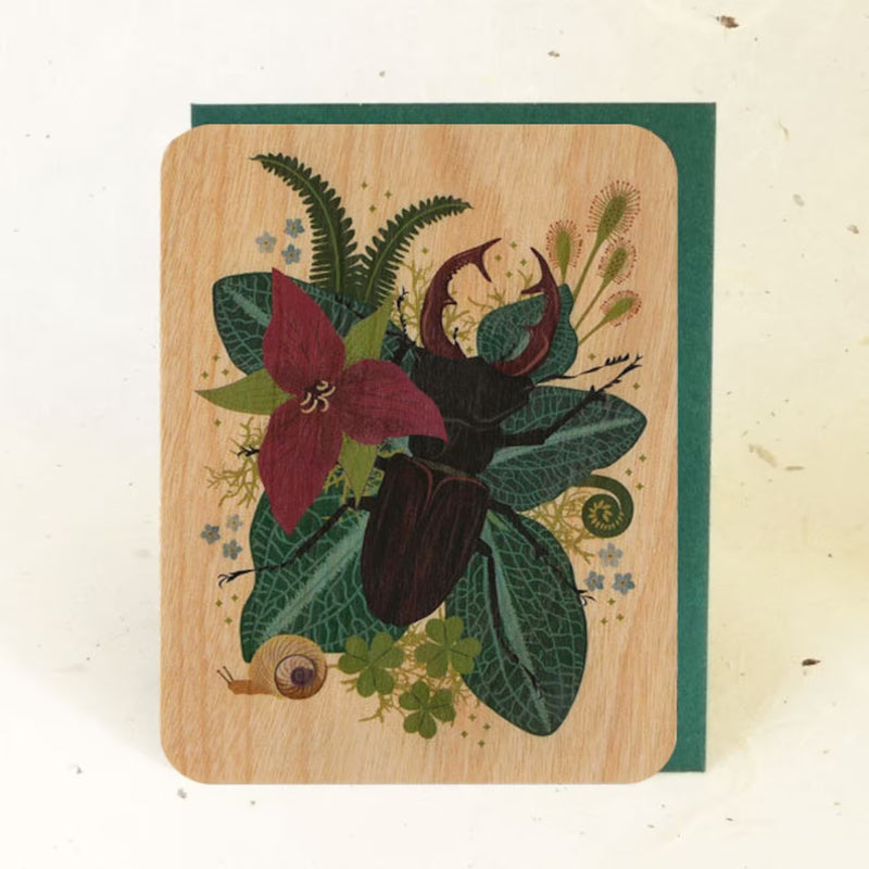 Stag Beetle Wood Greeting Card