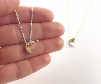 Moon and Star Dainty Necklace