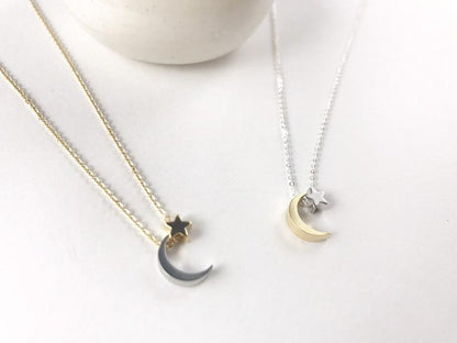 Moon and Star Dainty Necklace