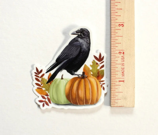 Crow with Pumpkins Vinyl Sticker