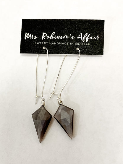 Chocolate Moonstone Point Earrings in Sterling Silver