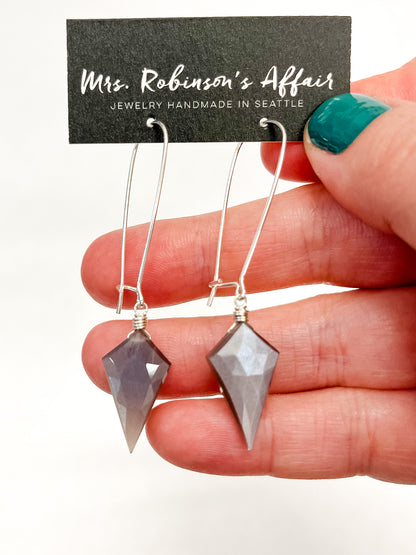 Chocolate Moonstone Point Earrings in Sterling Silver