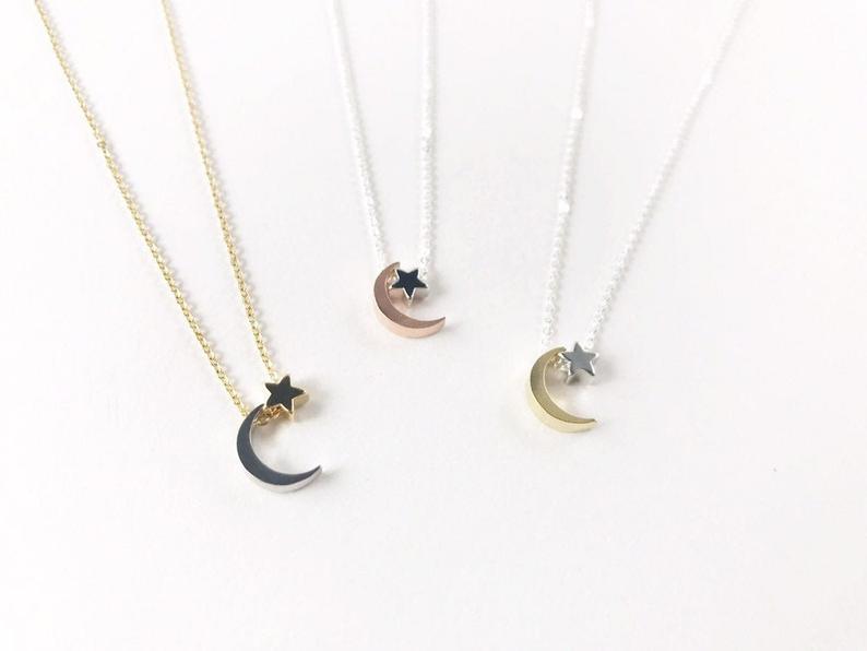 Moon and Star Dainty Necklace