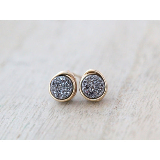 Tiny Round Druzy Stud Earrings - multiple colors