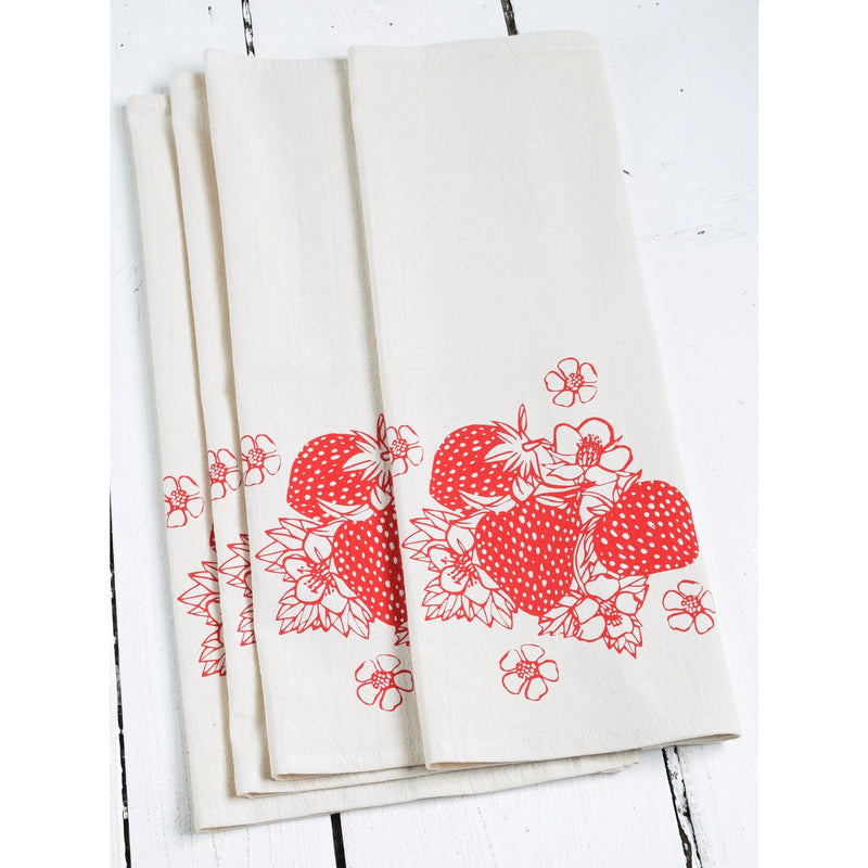 Set of 4 Organic Cloth Napkins with Strawberry Print